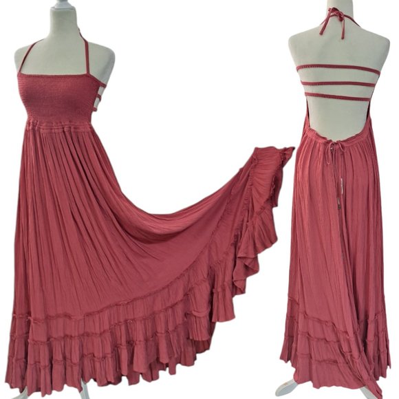 Free People Brick Red Endless Summer Extratropical Maxi Strappy Back Boho XS - Picture 2 of 9